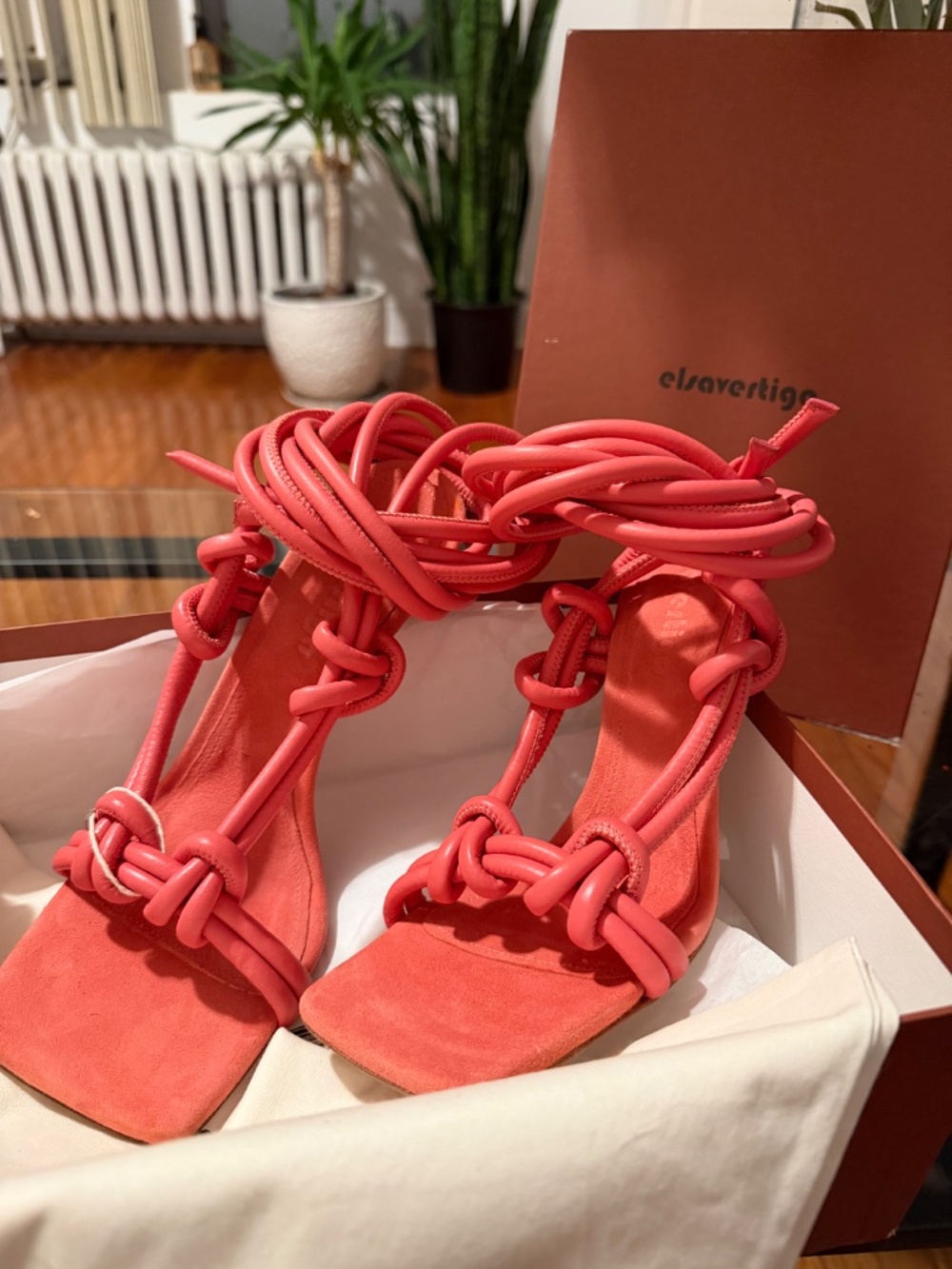 ELSAVERTIGO Coral Pink Strappy Heels - Picture 4 of 8